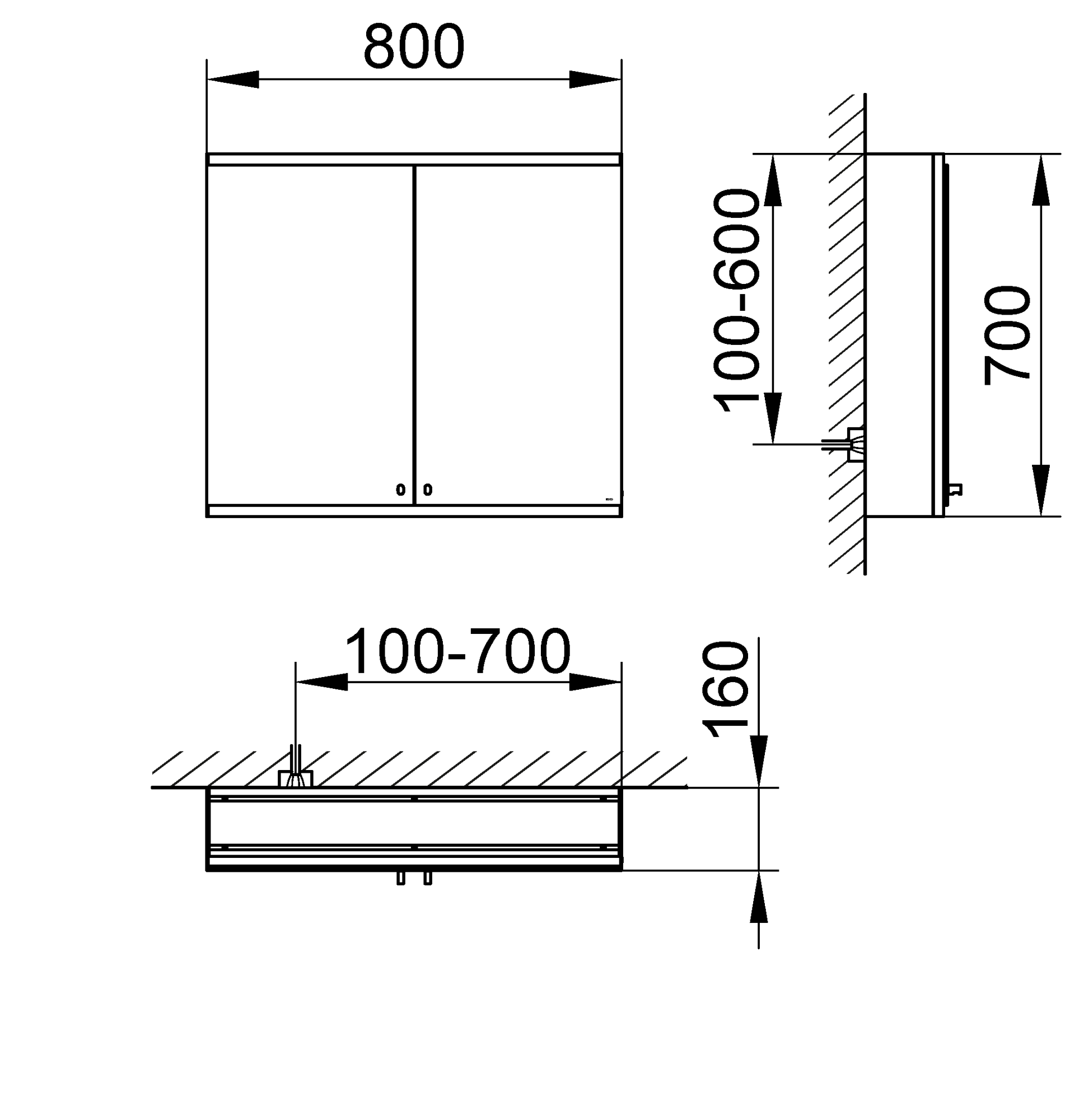 ACTIS Spiegelschrank Alu M LED Beleucht 800x700x160mm 2 t rig Korpus ACTIS Spiegelschrank Alu M LED Beleucht 800x700x160mm 2 t rig Korpus