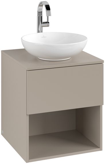 Villeroy & Boch Arto Waschtischunterschrank B:501 H:561 T:521 mm, sand grey, 1 Auszug, Becken, Hahnloch, Regalfach