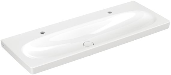 sanibel 5001 Doppelwaschtisch B: 1200 T: 460 mm, weiß, mit sanClean, mit 2 Hahnlöchern, ohne Überlauf