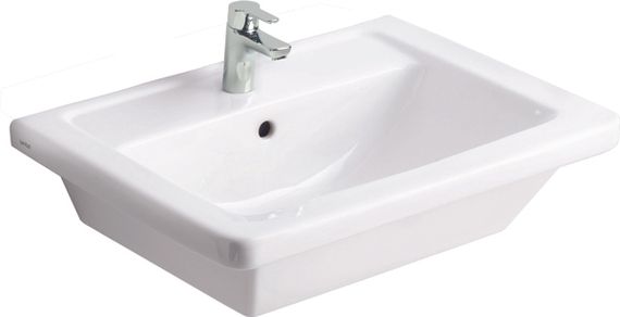 sanibel 3001 Wandwaschtisch B: 650 T: 490 mm, weiß, mit Glasur HYGIENE, mit 1 Hahnloch, mit Überlauf